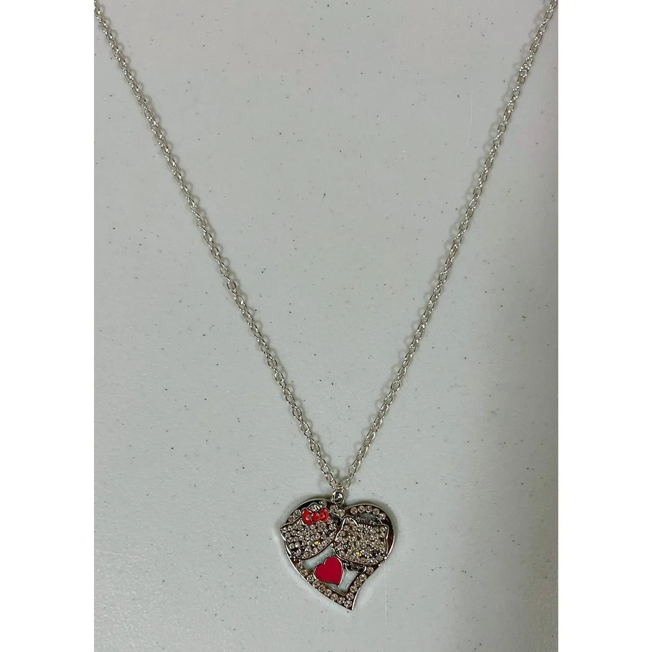 Silver Red Heart-Shaped Couples Diamond Charm Necklace Jewelry ♥️ - Image 4
