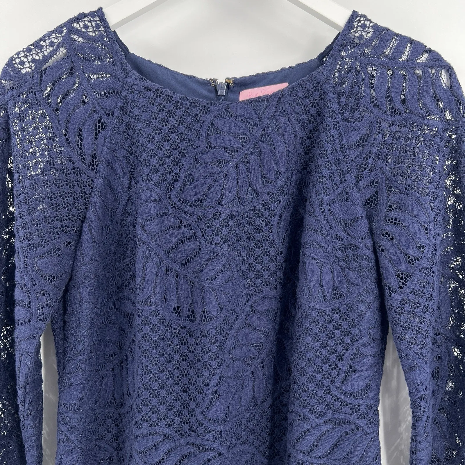 Lilly Pulitzer Rylee True Navy Palm Leaf Lace Shift Dress Size 4 Coastal Beach - Image 4