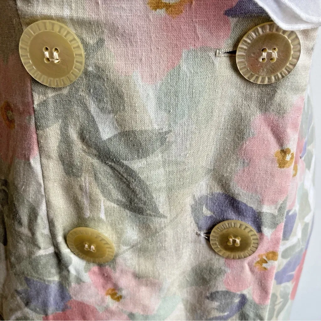 Vintage Leslie Fay Midi Dress Flax Floral Chiffon Shirt Sleeve ILGWU 8 Petite - Image 2