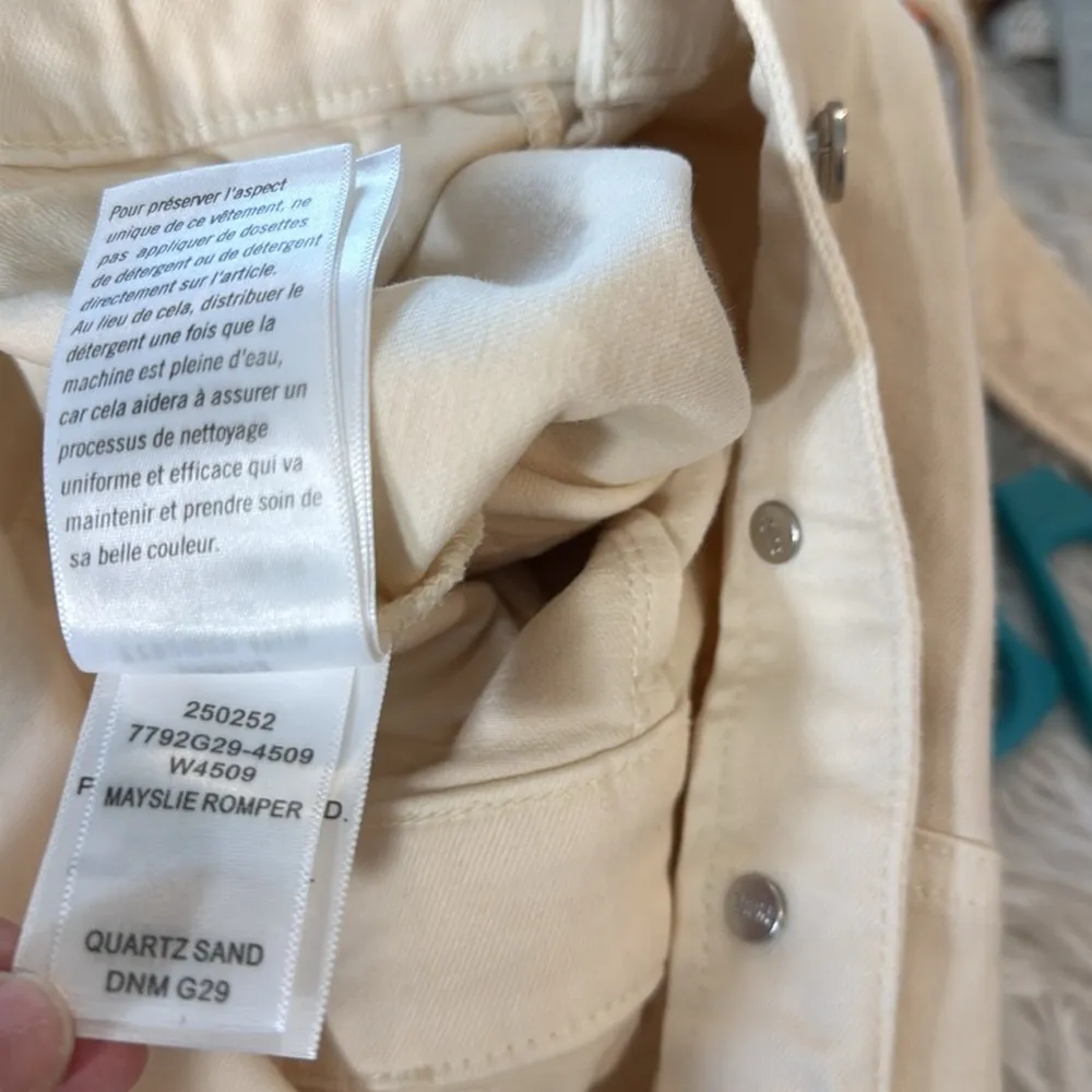 Paige Mayslie Button Front Stretch Denim Romper Puff Sleeve Quartz Sand 2 - Image 12