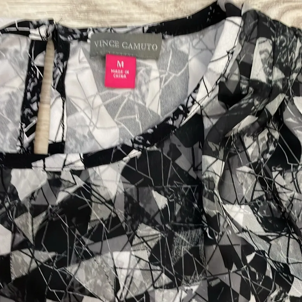 Black & White Geometric Print High Low Midi A-Line Dress Size M - Image 13