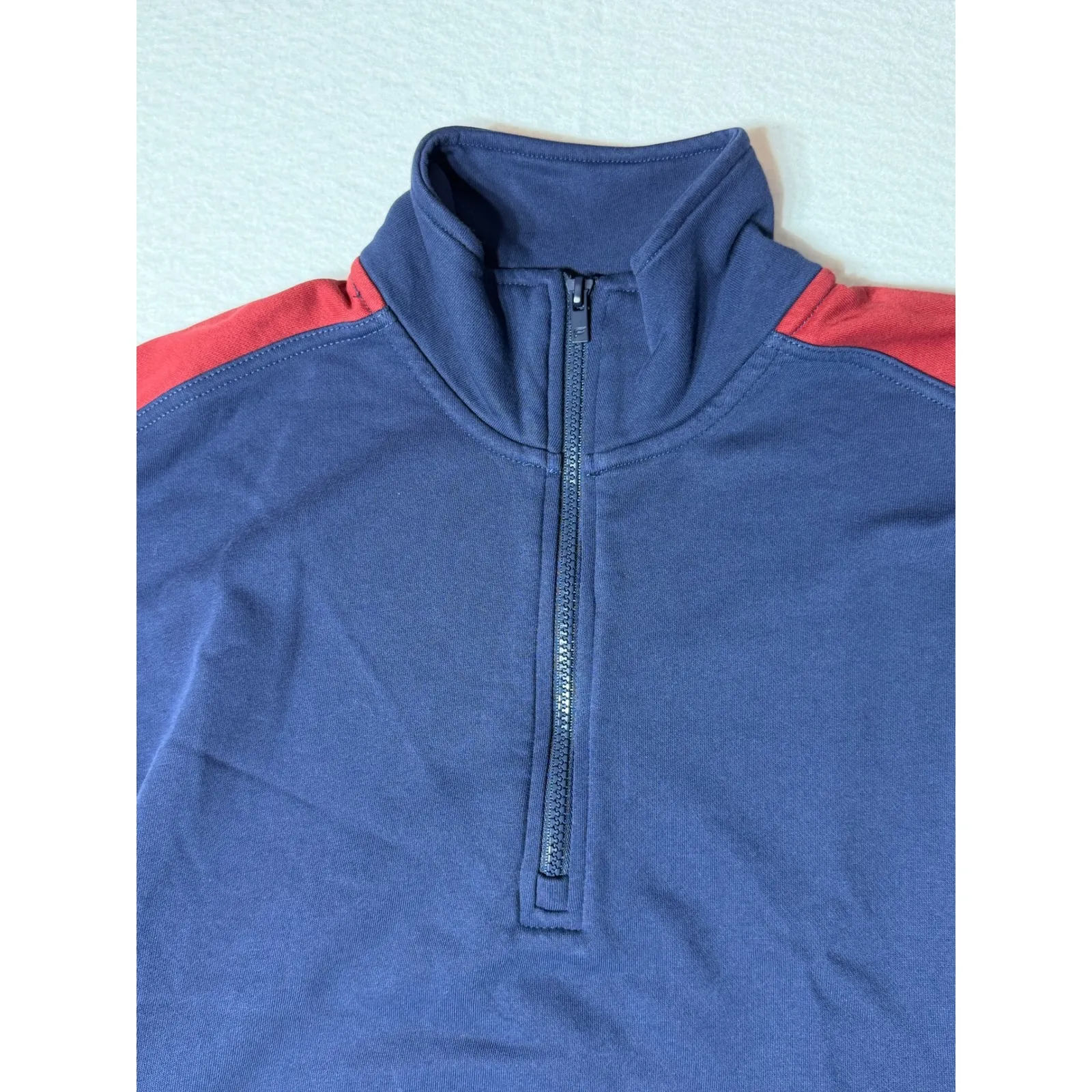 Fabletics Navy Red Colorblock Quarter Zip Cropped Sweatshirt Women Medium - Image 2