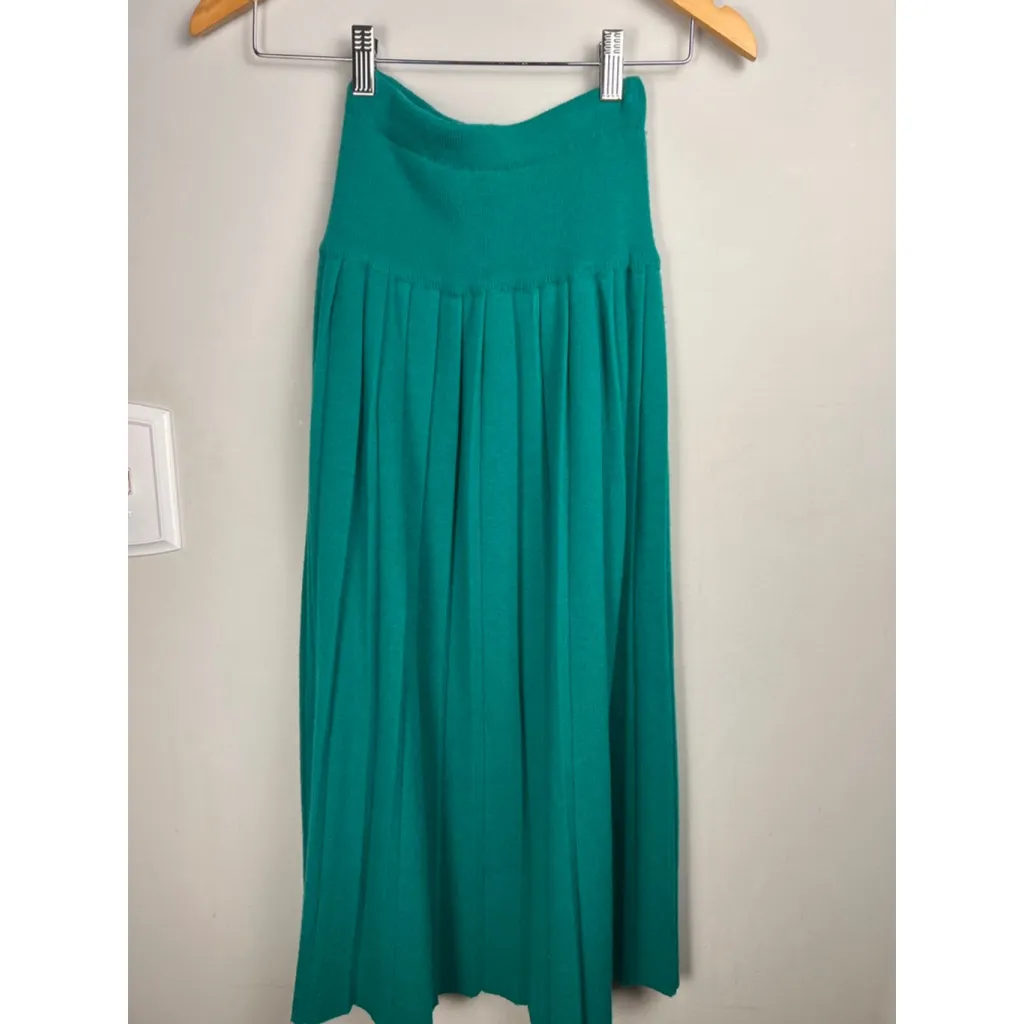 Women's JH Collectibles Pleated Midi Skirt LambsWool Green Size XS/S P Vintage - Image 2