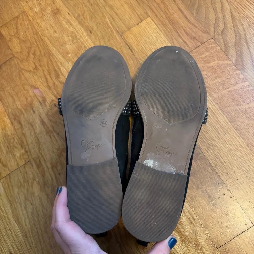 Crown Vintage Lorina Womens 9 Black Studded Stud Black Suede Loafer Slip on Shoe - Image 5