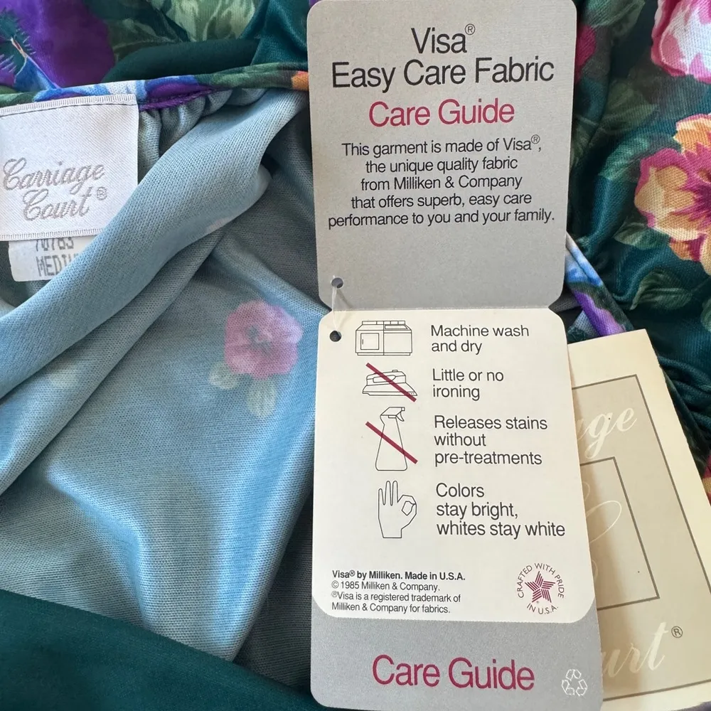 NWT Carriage Court Dark Teal Floral Print Square Neck Relaxed Fit Midi Dress Blue Size M - Image 8