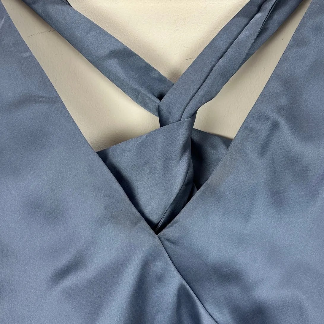 Lulus Purely Elegant Slate Blue Satin Twist Back Maxi Dress Long Formal XL NWT - Image 13