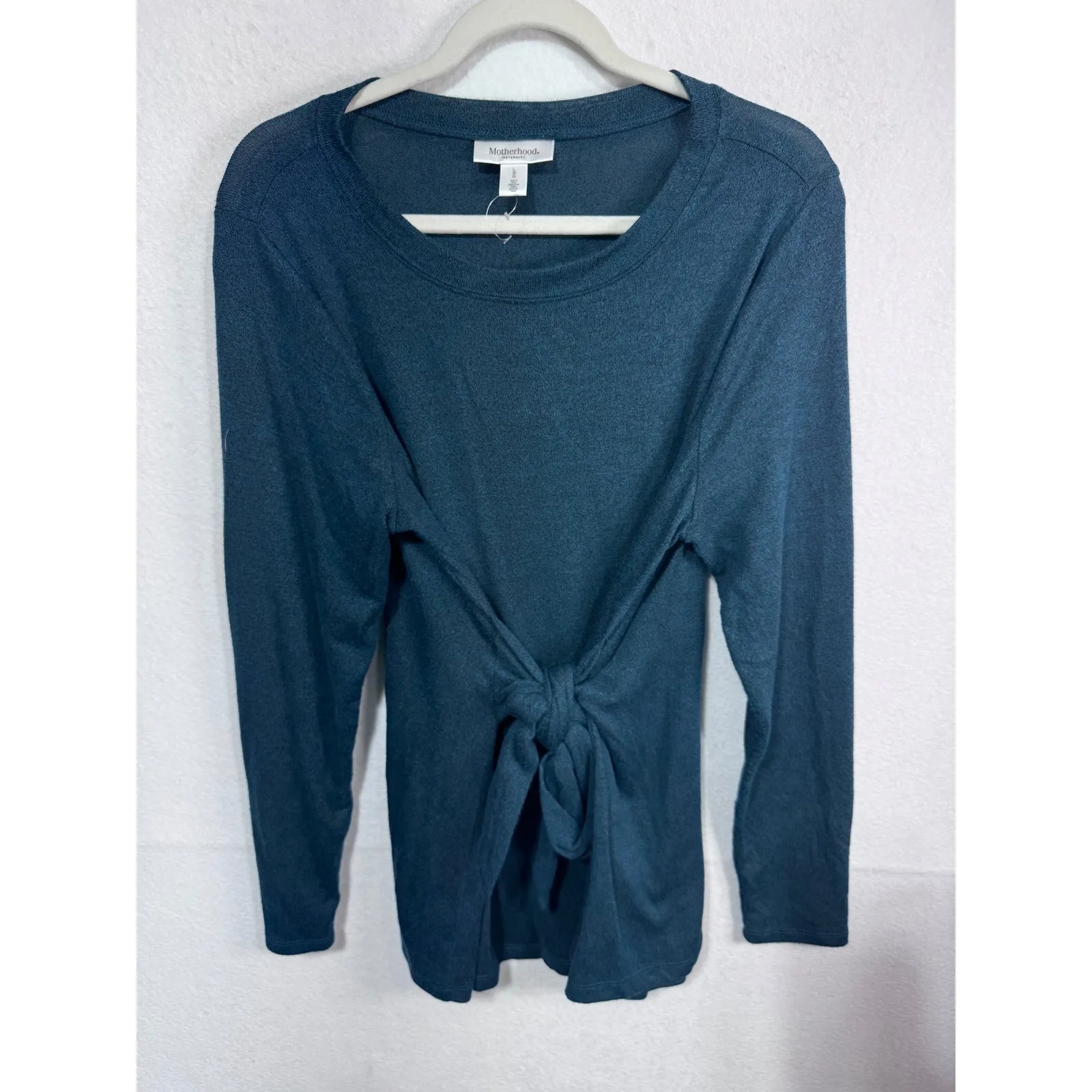 Motherhood Maternity Teal Blue Long Sleeve Tie Front Knit Top Women's Size Large - Image 2