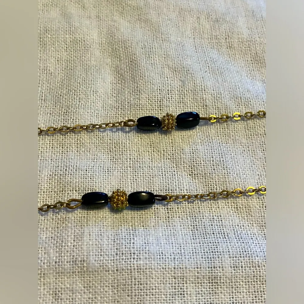 Vintage Gold Tone Elongated French Beaded Chain Black - Image 12