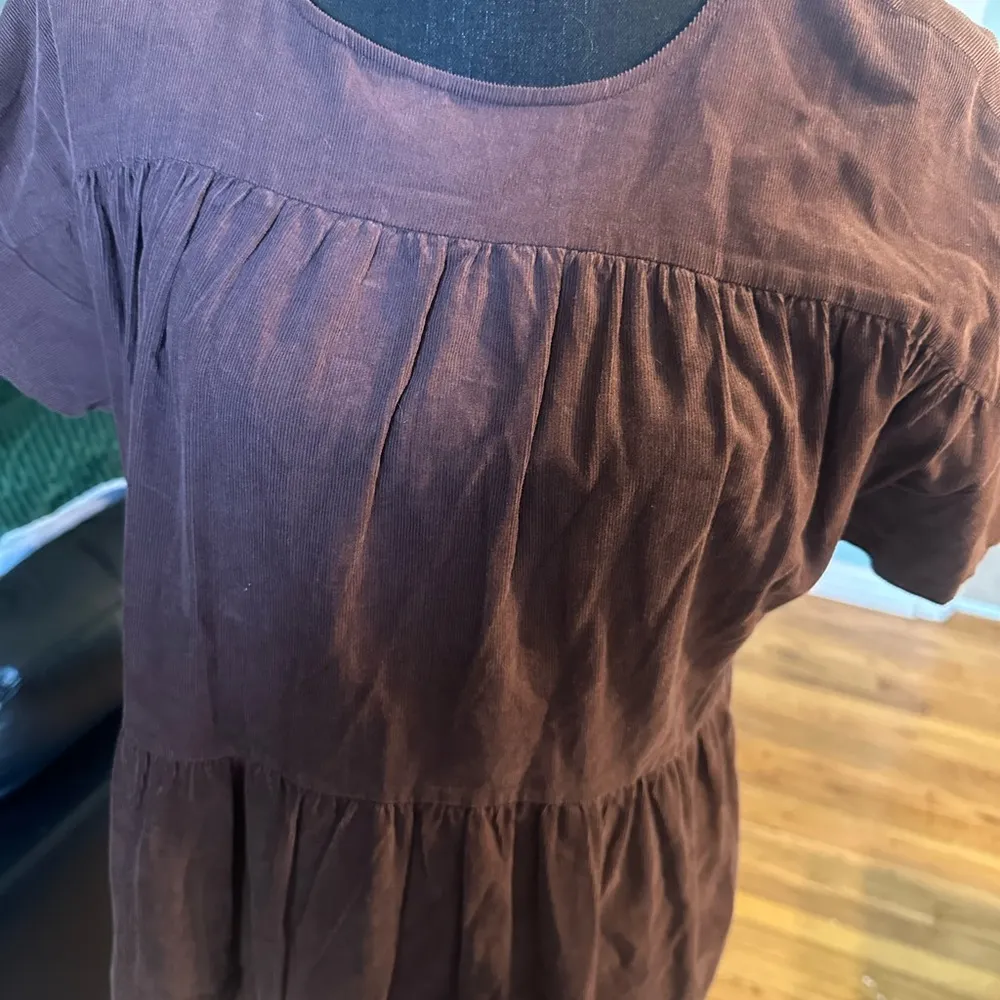 Altar'd StateBrown Cap Sleeve Round Neck Oversized Shift Dress - Image 9