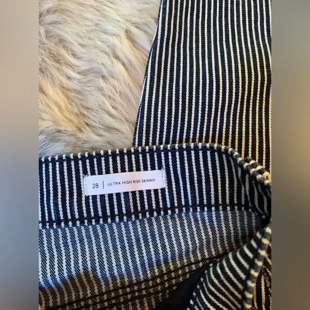 BLDWN BALDWIN | Navy Blue White Striped Ultra High Rise Skinny Jeans - Image 6