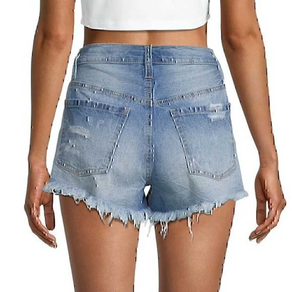 NEW NWT BLUE SPICE High Waist A-Line Short Denim Distressed Ripped Button Fly 3 - Image 3