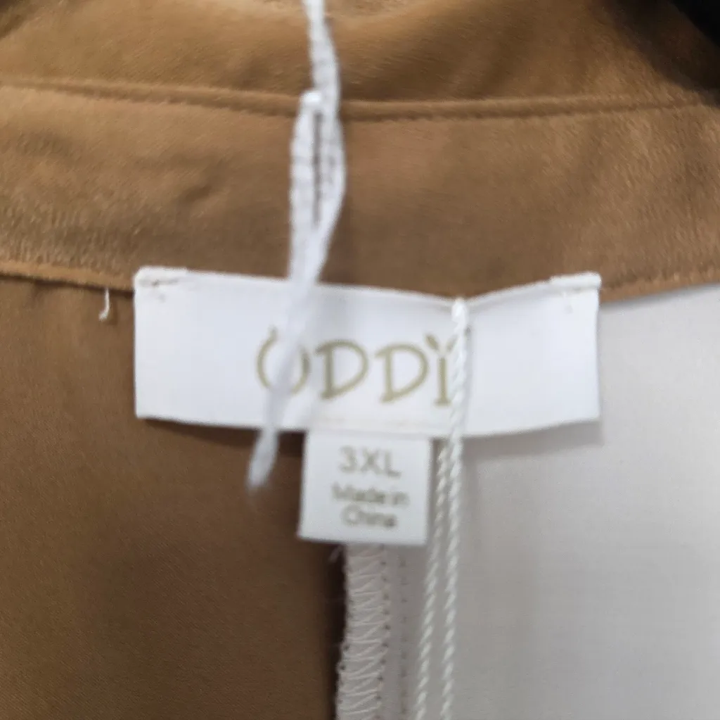 ODDY Plus Silk Blouse Size 3xl Smocked Sleeve Button Up Preppy Cream Feminine Brown - Image 4