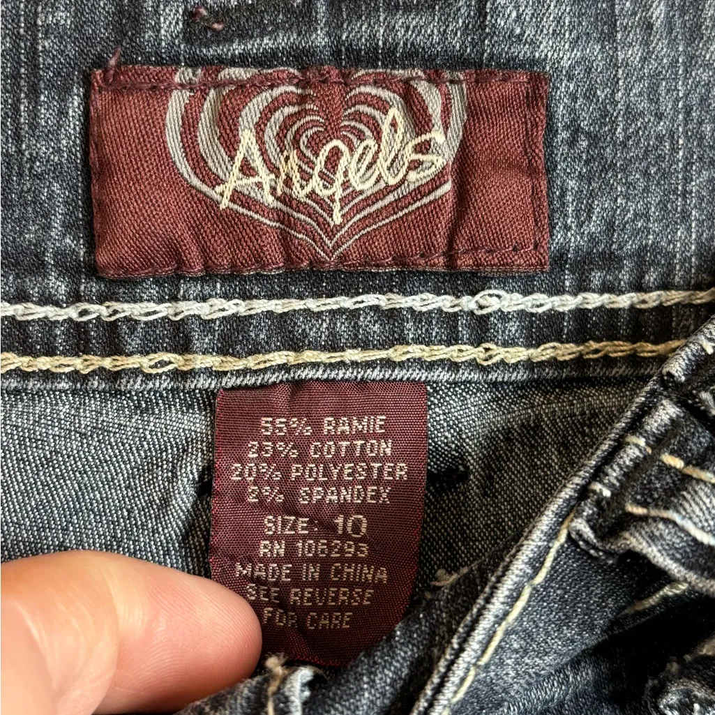 Angels Y2K Denim Casual Capri Woman’s Bedazzled Minimalist Chic Jeans Size 10 Blue - Image 3