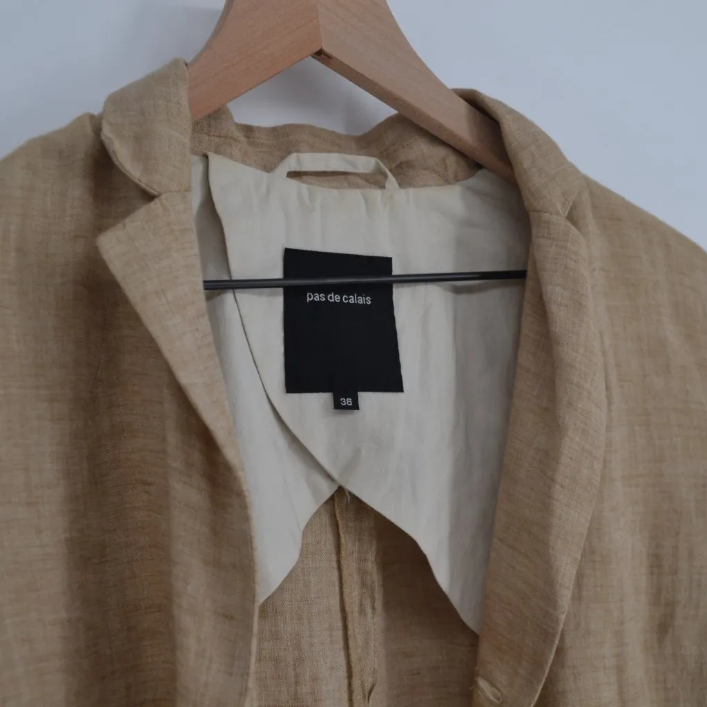 Pas De Calais Linen Twill Tailored Blazer Jacket in Camel Tan Women's 36 S US 4 - Image 4