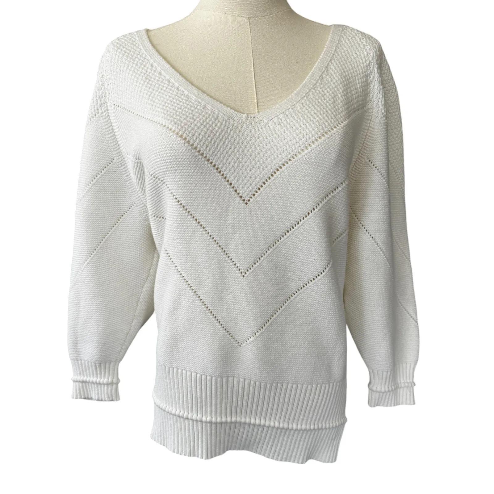 Brochu Walker Decker V-Neck Cotton-Blend Sweater White Size‎ Small - Image 6