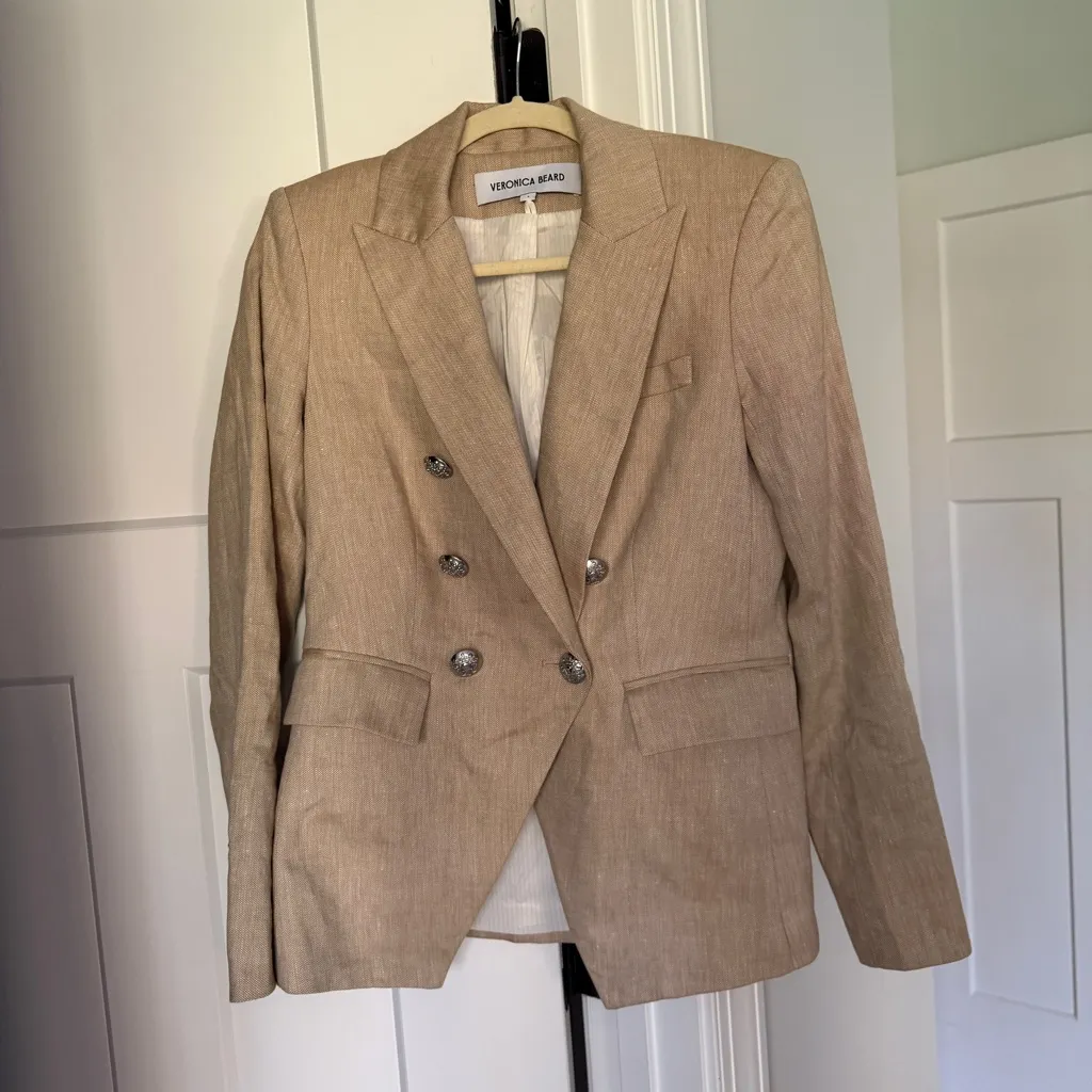 VERONICA BEARD Miller Linen Dickey Jacket Khaki Melange - Image 3