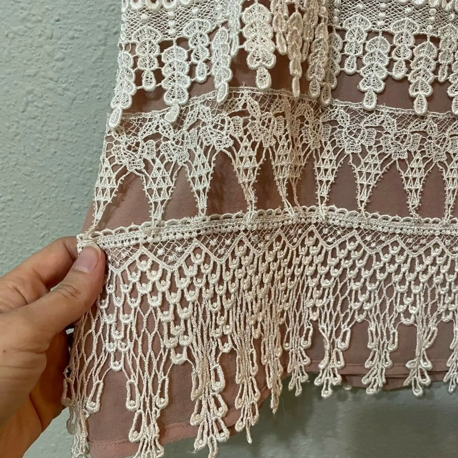 Dress The Population White Pink Olivia Fringe Lace Dress Womens S Boho Cottage - Image 4