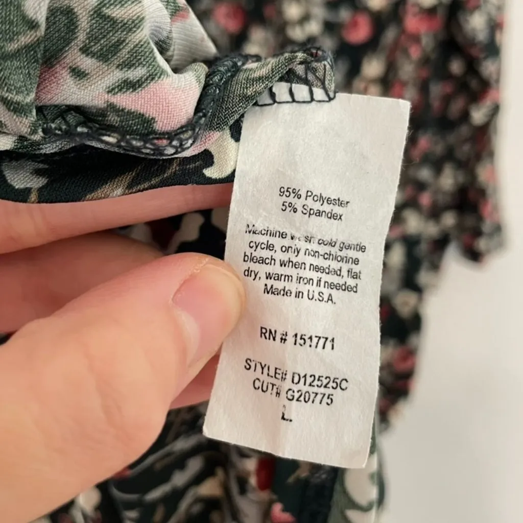 KAILEIGH Gretta Greta Knit Dress Dark Green Pink Floral 3/4 Sleeve Bell Sleeve L - Image 8