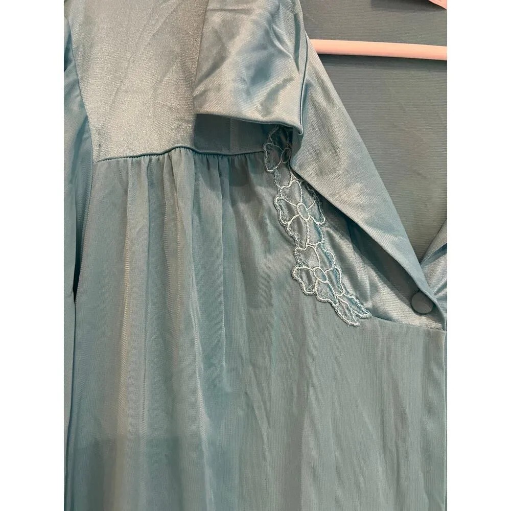 Vintage Vanity Fair Turquoise Blue Lace Nightgown Pajama Sleep Shirt USA XL - Image 4