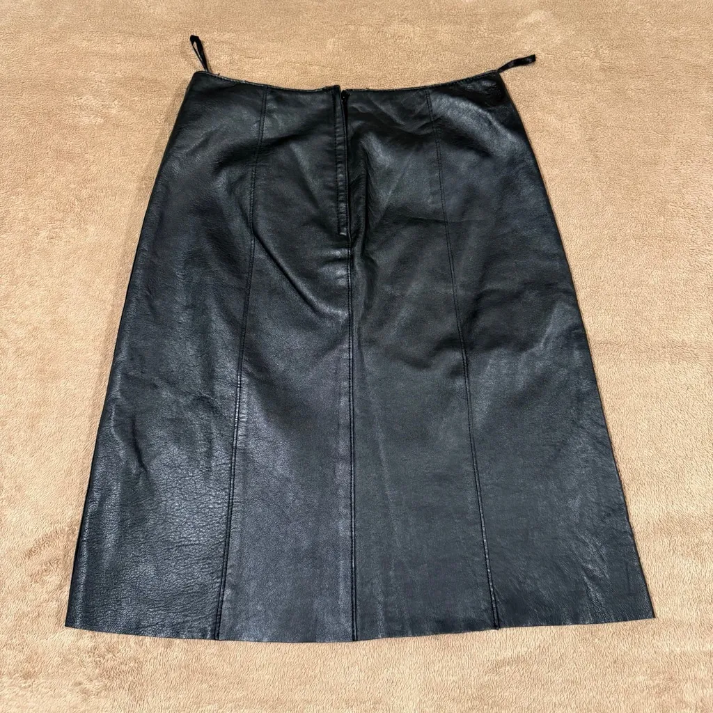 Vintage Y2K Bebe 100% Genuine Soft Leather Black Pencil Skirt, Sz 2 - Image 2