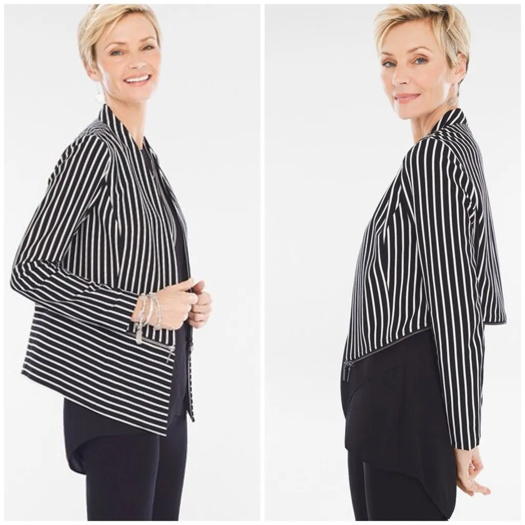 New Chico's Striped Knit Jacket Black & White Size Medium Chico's Size‎ 1 - Image 2