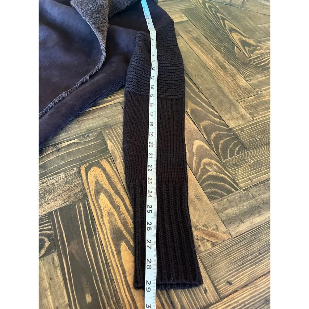 Neiman Marcus Open Front Knit Cardigan Sweater Women M Faux Fur Hobbit Neutral - Image 6