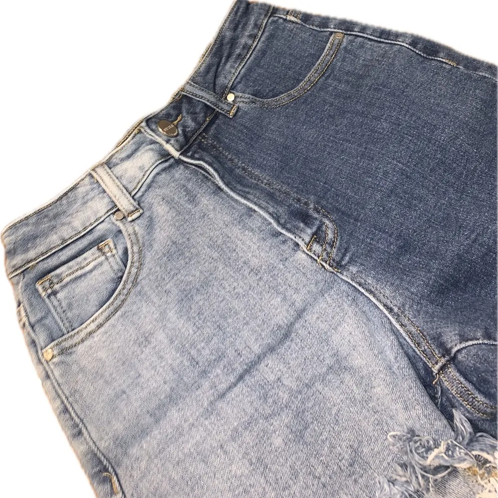 Risen Dual Tone Colorblock Blue Jean Denim Shorts High - Image 2