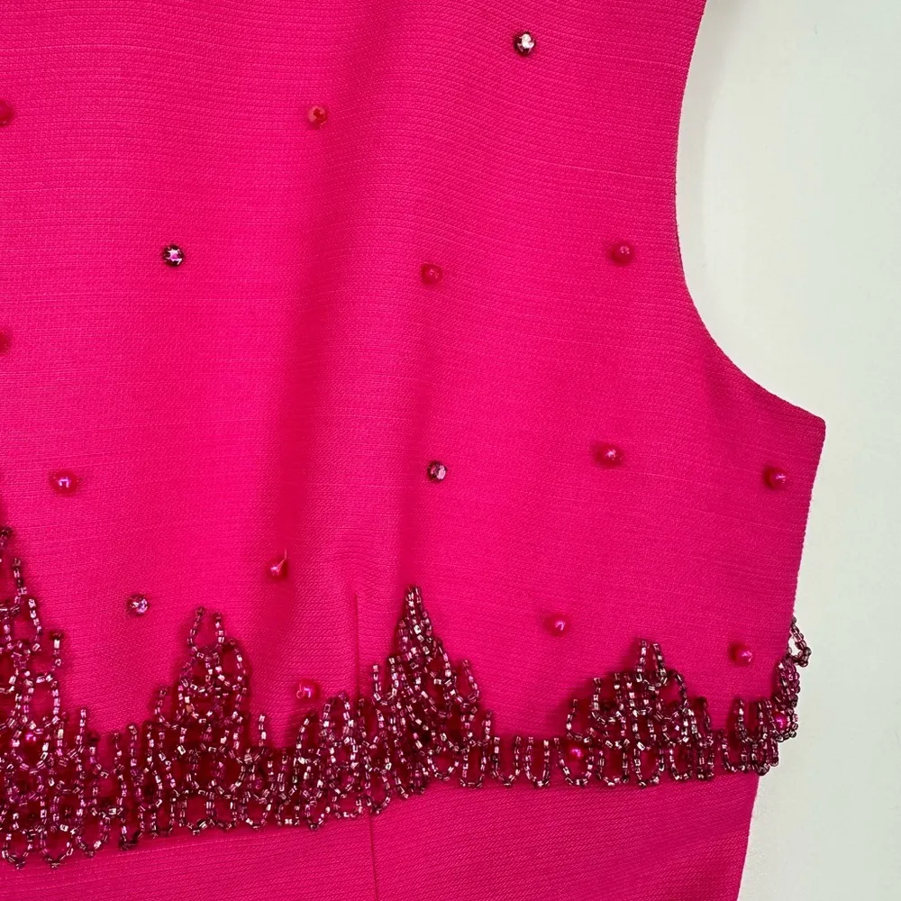 R&K Originals 60’s Vintage Hot Pink Beaded Rhinestone Cocktail Party Dress Size M - Image 8