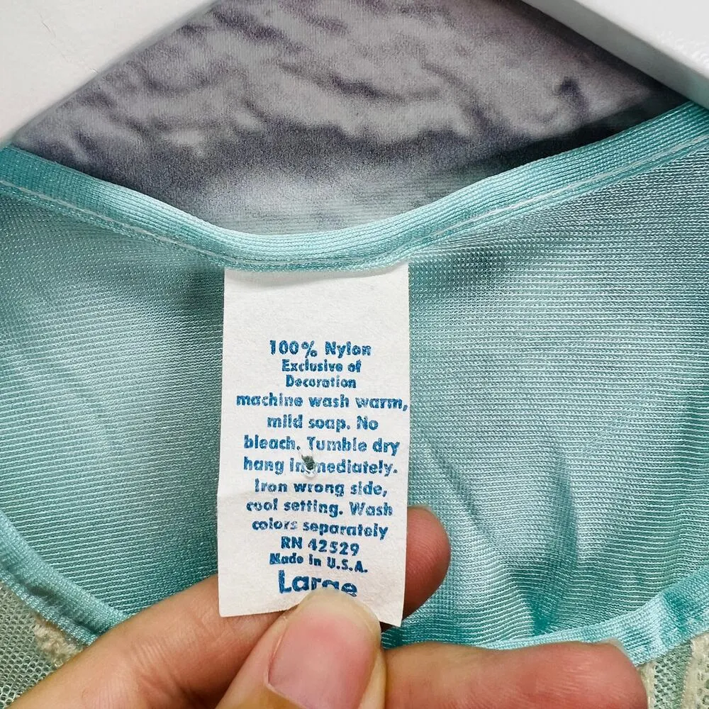 Vintage Sleeveless Midi Nightgown Size L Teal Blue Lace 1960s Ruffle Nylon Black Size L - Image 4