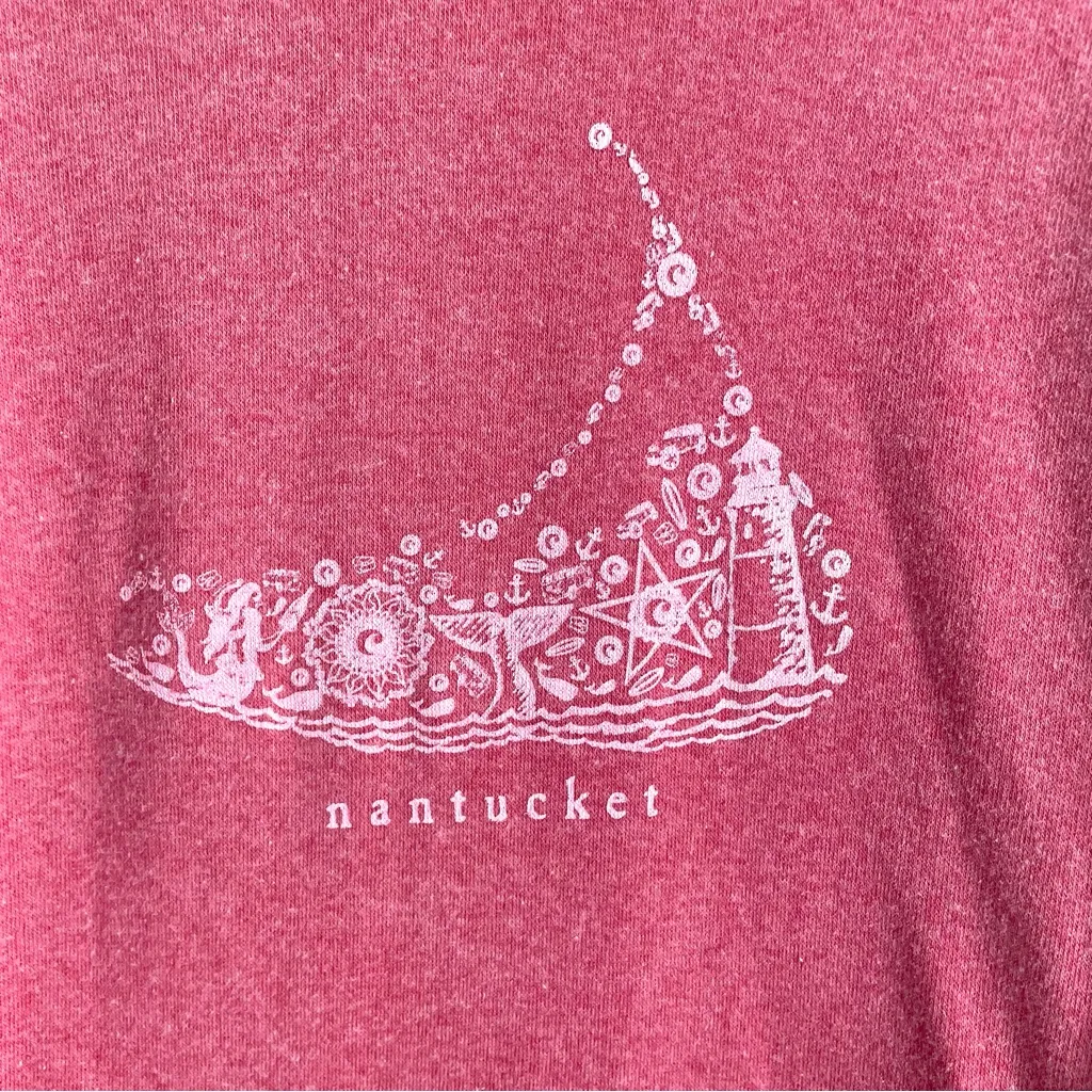 Nantucket Map Graphic Hoodie Sweatshirt Pink Fleece Lined size XL - Image 3