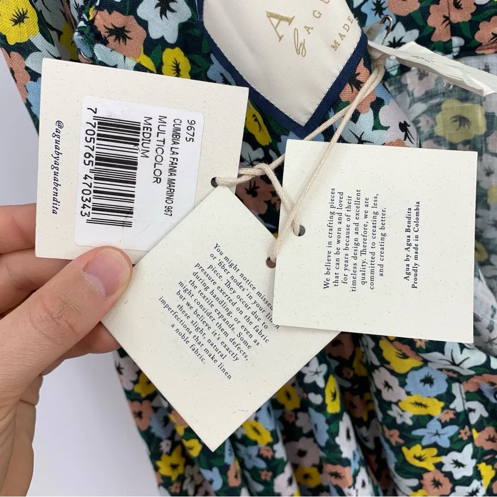 NWT AGUA BY AGUA BENDITA Cumbia La Fania Marino Floral Print Linen Maxi Dress M Blue Size M - Image 13