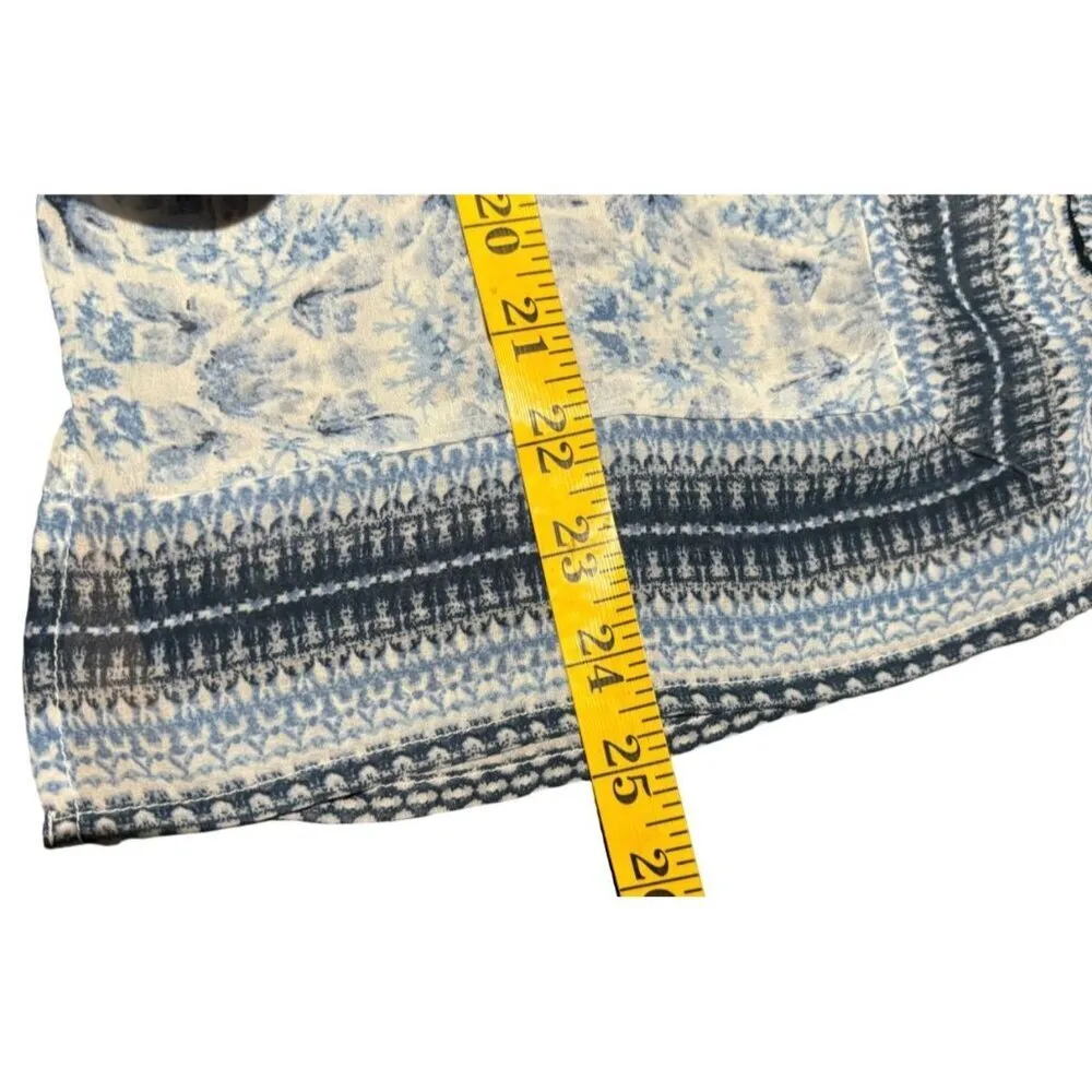 Women's Long Sleeve Sheer Boho Floral Print Blouse Size Medium Blue - Image 5