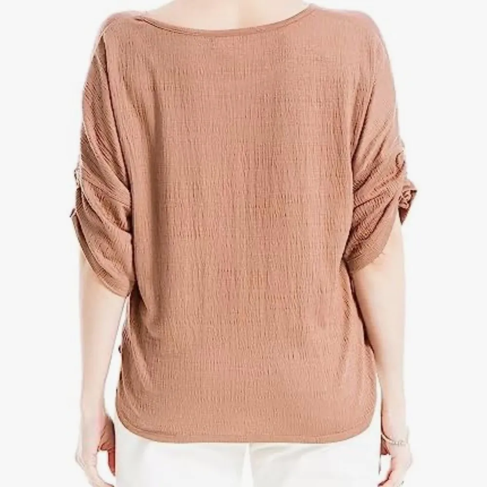 Max Studio • Blouse • Relaxed Fit • Brown • Small • Ruched Sleeves - Image 4