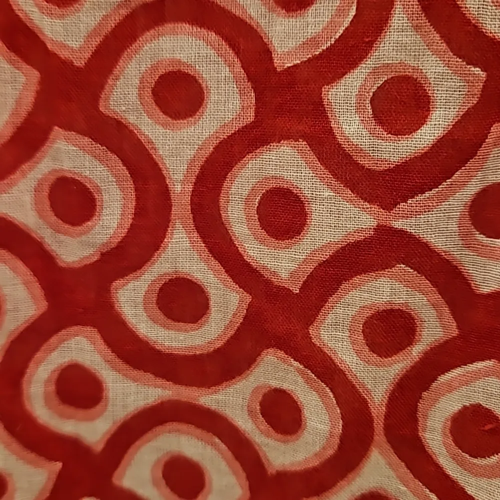 💕OLIPHANT💕 Mandarin Collar Blouse ~ Red Pink White Ikat Block Print XL - Image 5