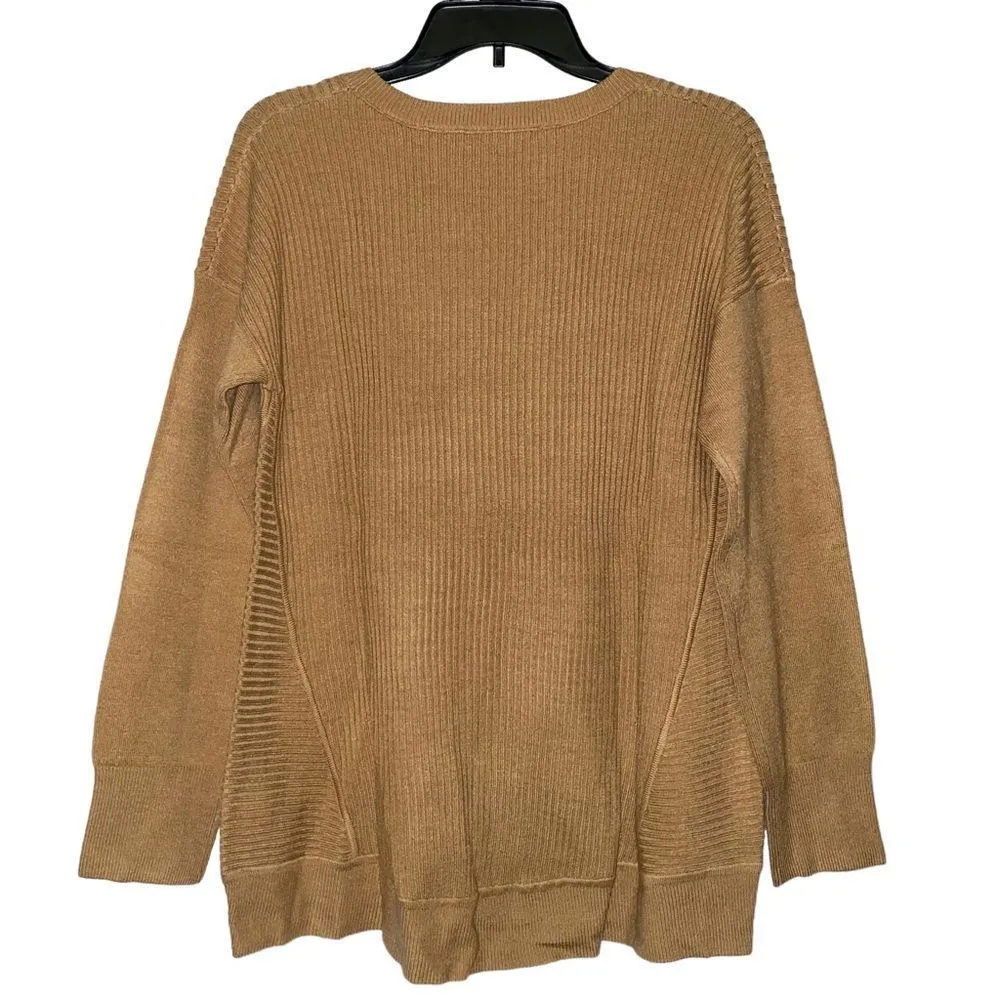 Brown Ribbed Medium Modern Classic Crew Neck Pullover Sweater - Image 2