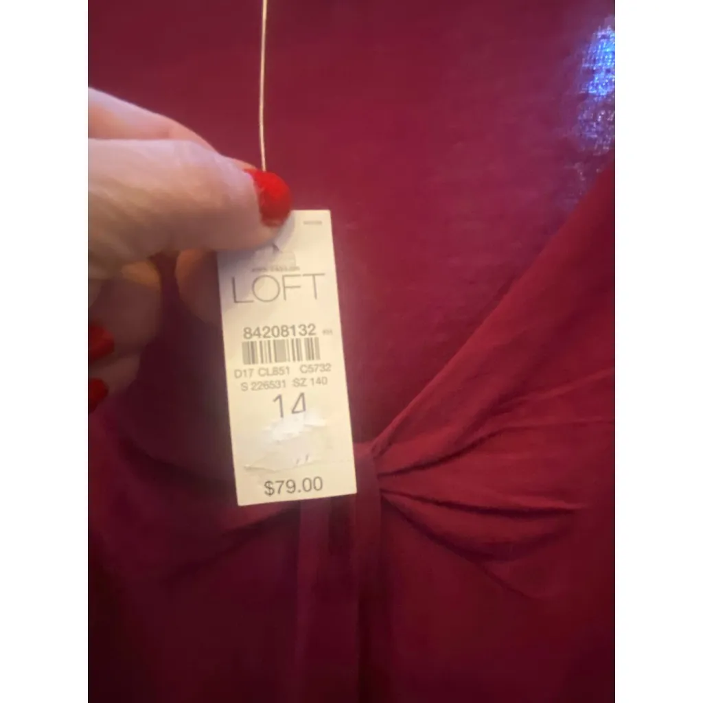 Women's Ann Taylor LOFT burgundy Long Sleeve Dress Size 14 - Image 3