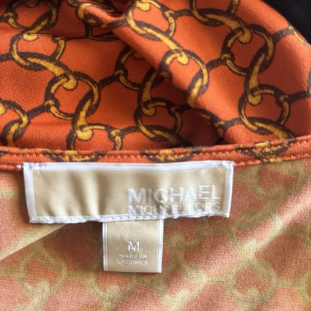 Michael Kors Cold Shoulder Top Women Medium Multicolor Chain Link Stretch Blouse - Image 7