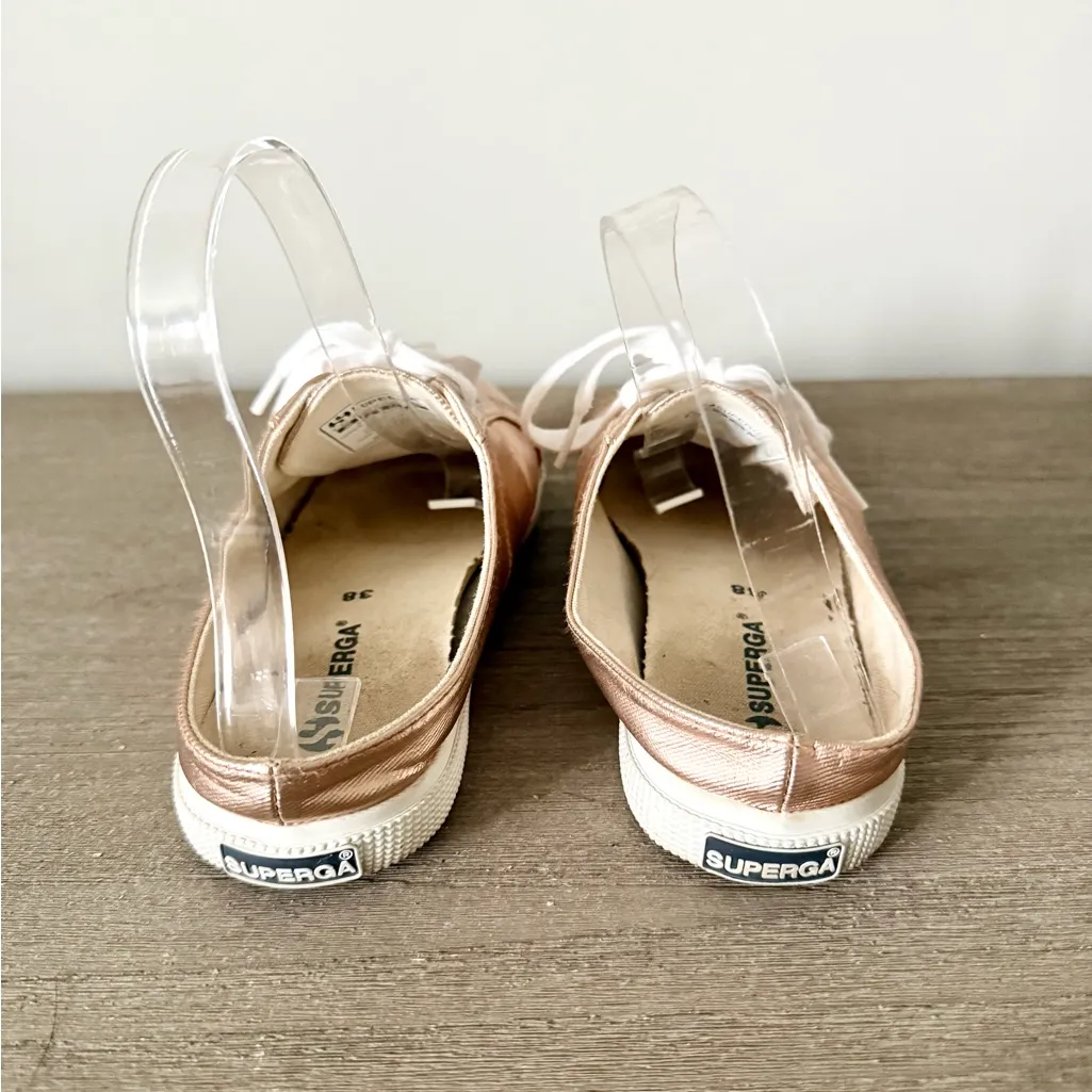 Superga Slip On Lace Up Sneaker in Rose Gold Metallic Size 38 - Image 4