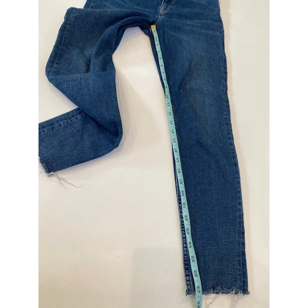 All Saints Roxanne Dark Blue Denim Stretch Ankle Raw Hem Jeans Sz 31 Slim Skinny - Image 11