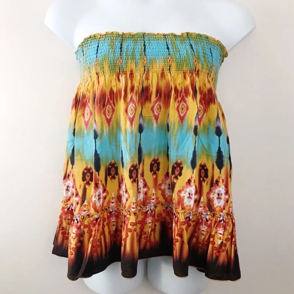 Vintage Y2K 90s  Light cotton tie dye Ruffle Flowy skirt tube top  XL - Image 2