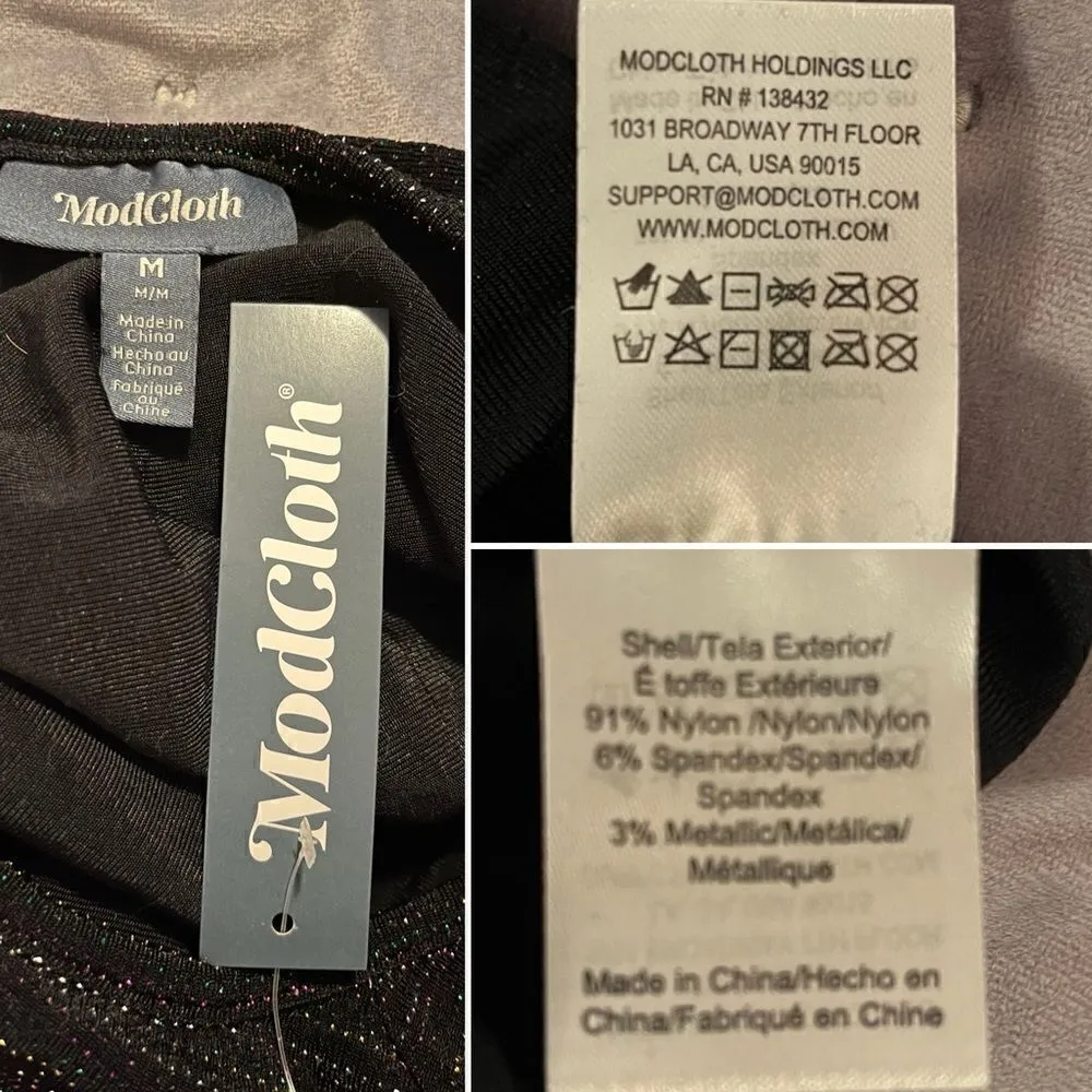 Modcloth Shimmer On Show Metallic Faux Wrap Dress Black Sparkle M NWT - Image 10