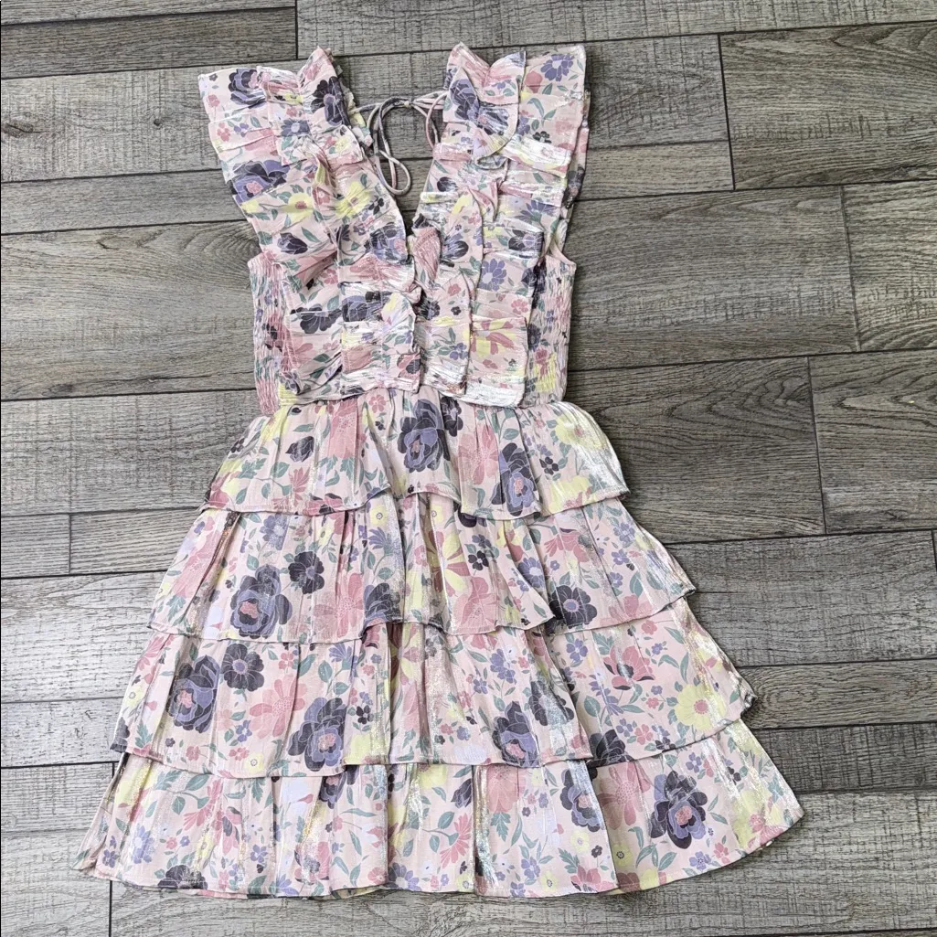 Karlie Floral Vintage Quilted Smock Ruffled Floral Mini Dress - - Image 4