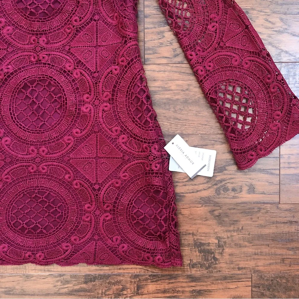 Alexia Admor • burgundy lace mini dress cocktail bell sleeve maroon low back - Image 6