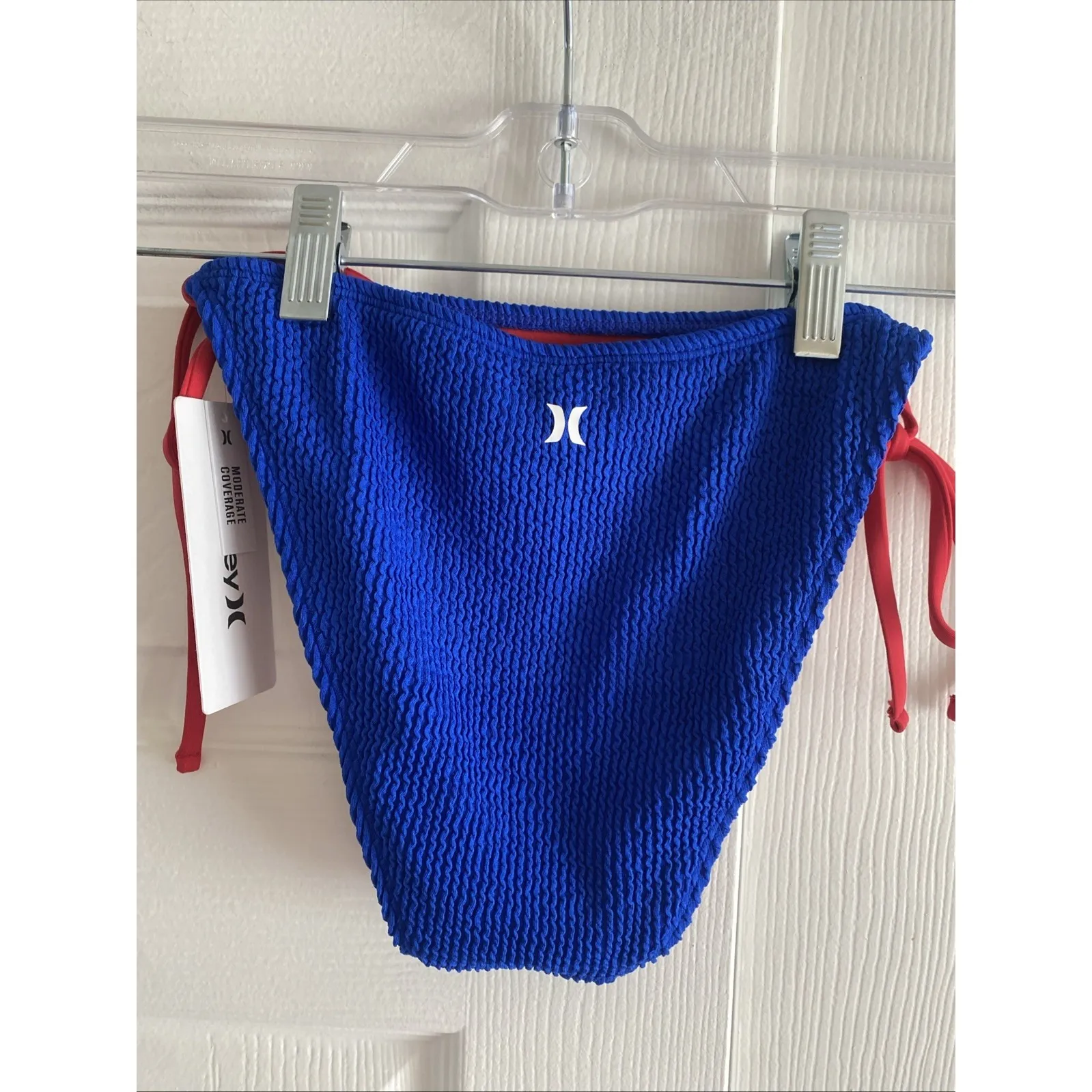 Hurley Womens Small Blue Solid Scrunch Moderate Coverage Side Tie Bikini‎ Bottom - Image 4