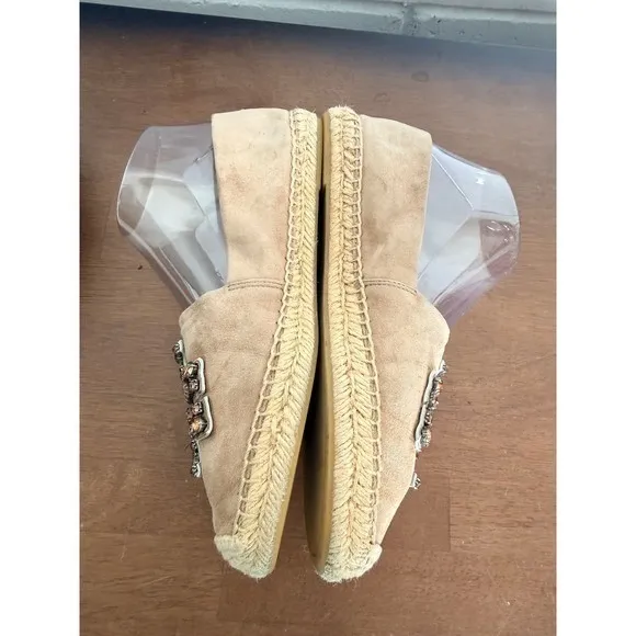 Tory Burch Embellished Espadrille Flats Tan Suede Women's Size 7 Jewel logo - Image 4