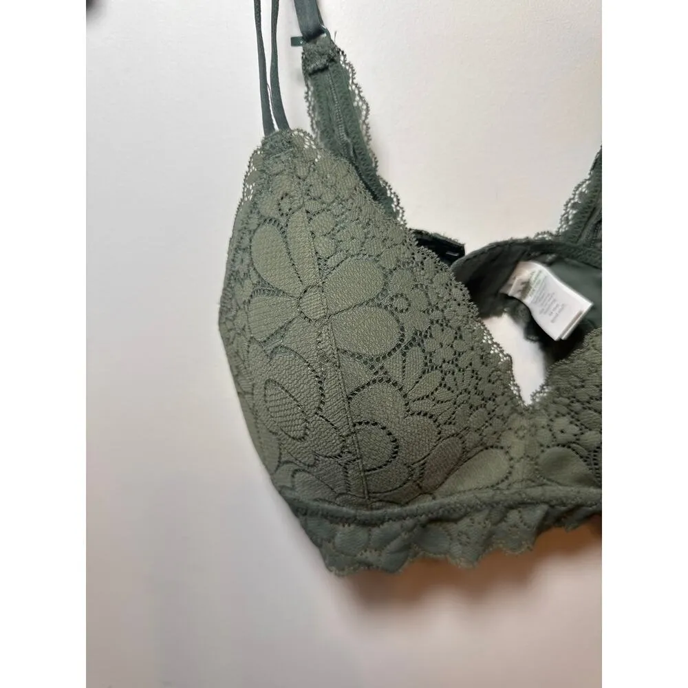 Brand New Offline by Aerie Women's 34C Green Floral Lace Wireless Bra - Image 3