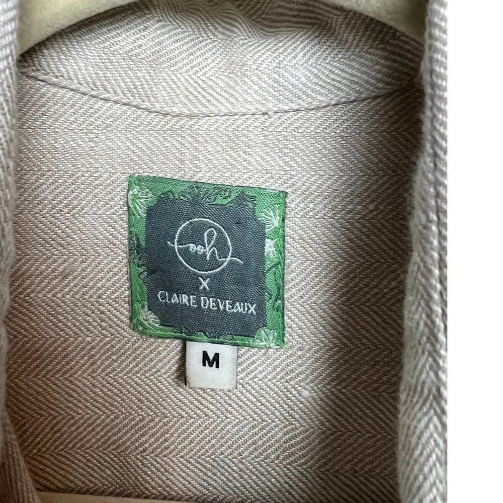 Deveaux x OOH! Herringbone Button Down Sz. M Tan Size M - Image 5