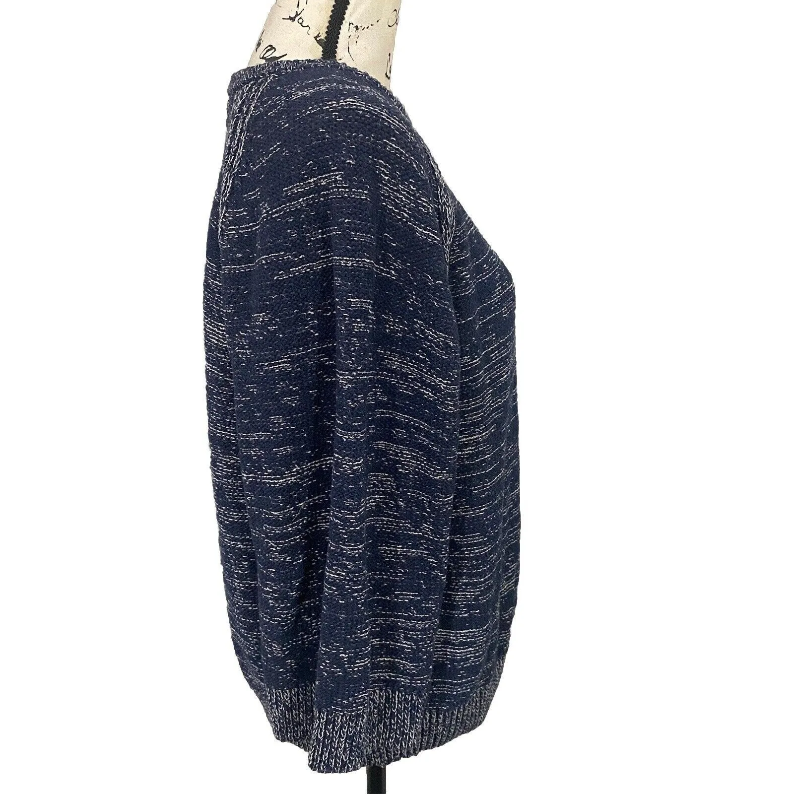 Massimo Dutti Navy Blue Marled Heavy Knit Split Back Sweater Sz small - Image 4