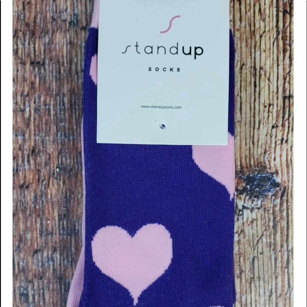 STAND UP SOCKS Purple with Pink Hearts - Image 4