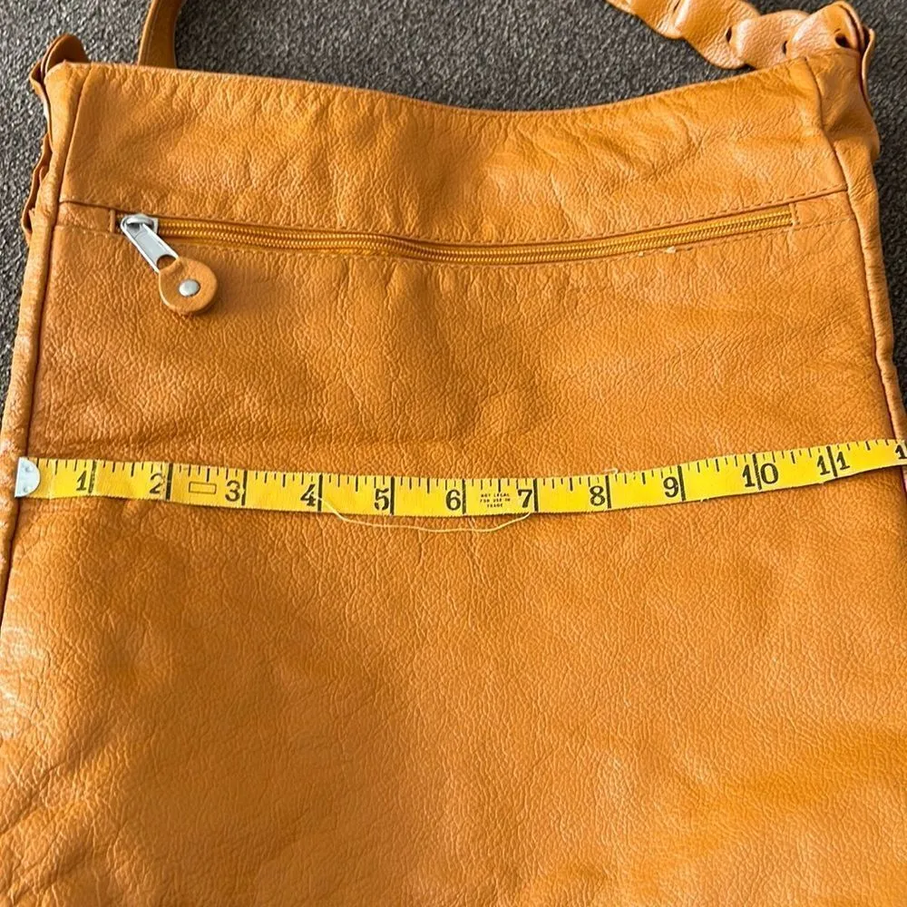 Genuine Leather Camel Shoulder Purse w/ Braided Accent & Silver-Tone Hardware - Image 13